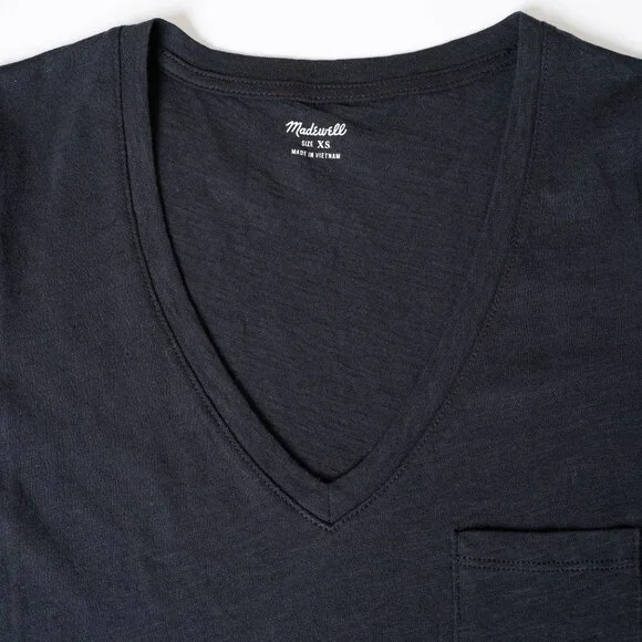 Madewell Whisper Cotton V Neck Pocket Tee Relaxed Fit Lightweight Black - Picture 4 of 9